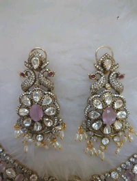 NECK SET WITH EAR RING - Pink Lace