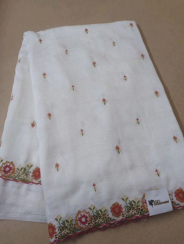 Pure Vichitra Silk - White