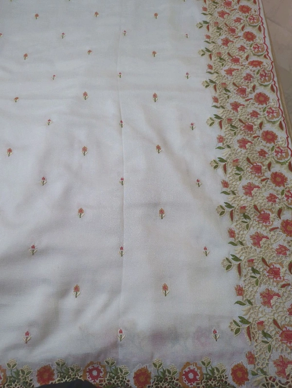 Pure Vichitra Silk - White