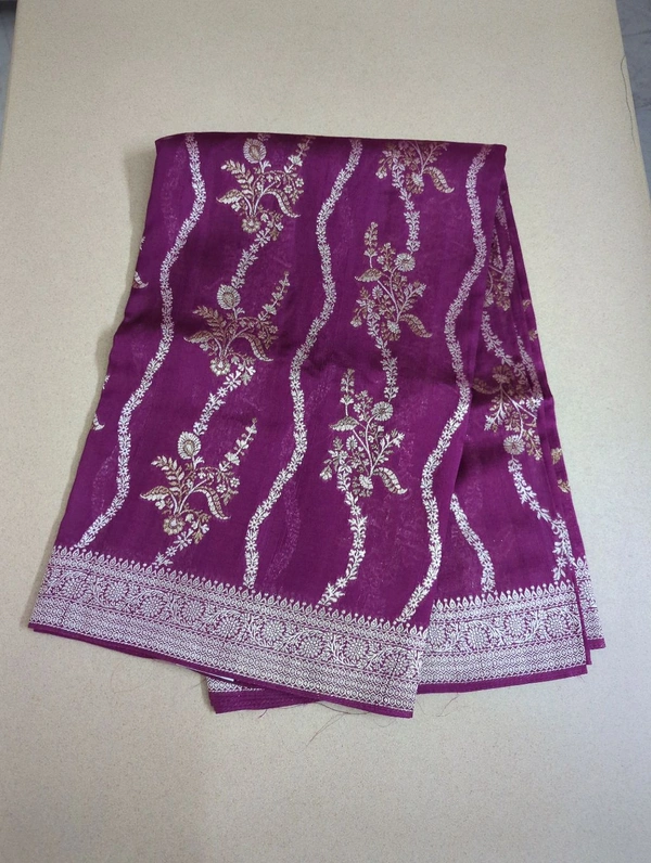 Pure Tusser Georgette  - pink, Waves