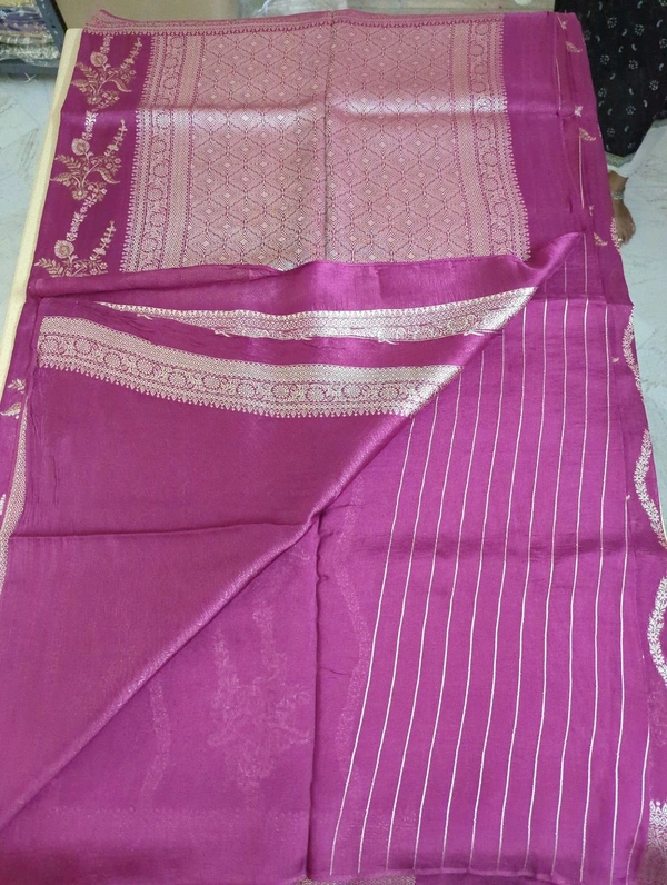 Pure Tusser Georgette  - pink, Waves