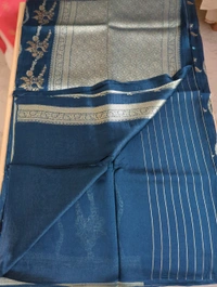 Pure Tusser Georgette  - marine blue, Waves