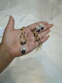 Black Beads With Diamond Replica - 10 Days Dispatch Time, 18 Inches, HZ