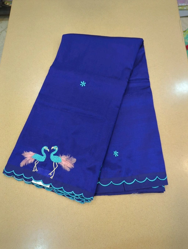 Pure Mangalagiri Pattu With Feather Work - blue 17