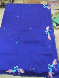 Pure Mangalagiri Pattu With Feather Work - blue 17