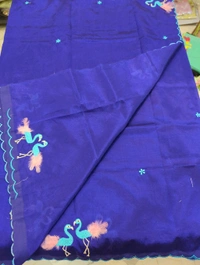 Pure Mangalagiri Pattu With Feather Work - blue 17