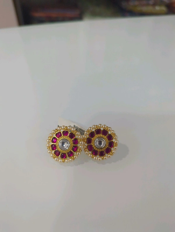 Jadua Kundan Studs - pink