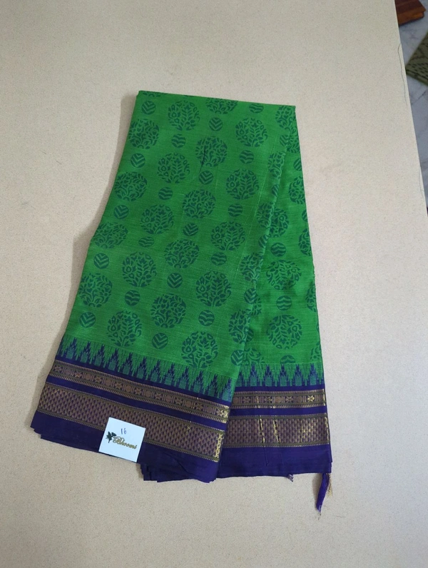 Pure Handloom Narayanpet Cotton Print - green 16