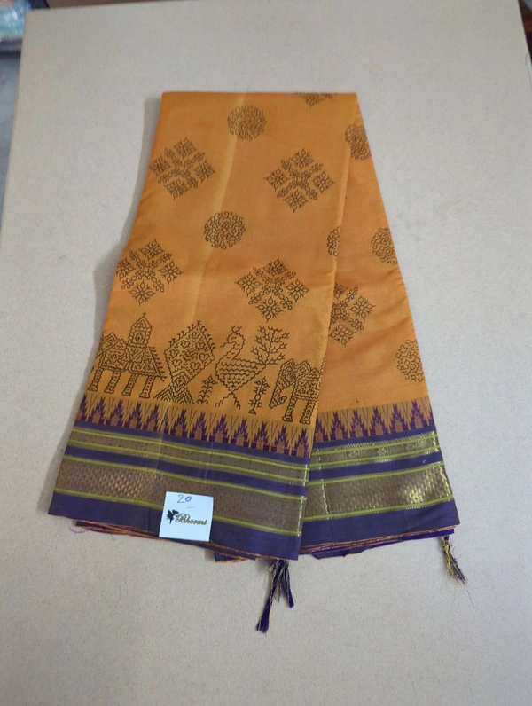 Pure Handloom Narayanpet Cotton Print - orange 20