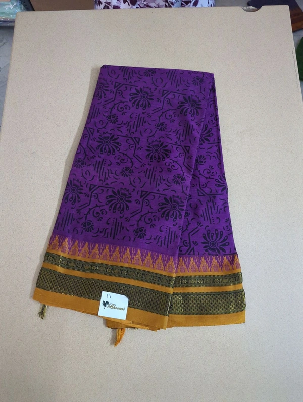 Pure Handloom Narayanpet Cotton Print - purple 11