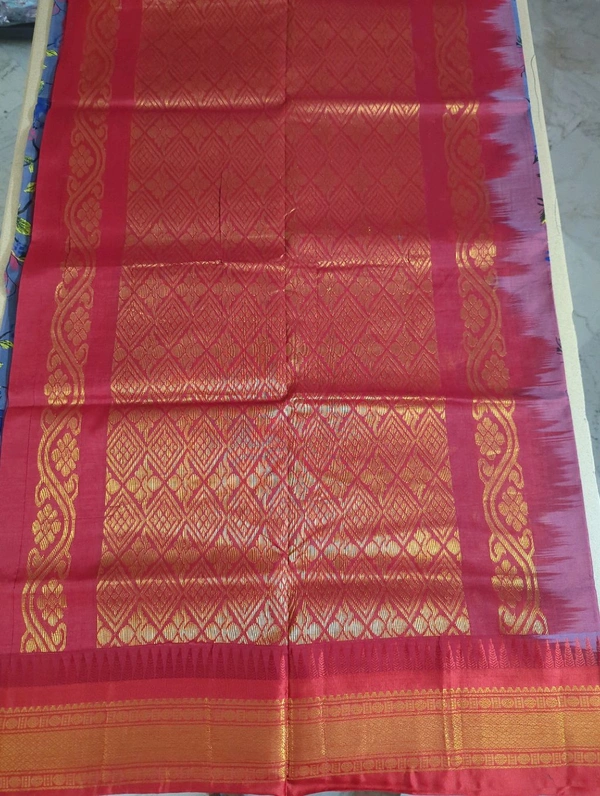 Pure Handloom Gadwal Cotton - gray blue