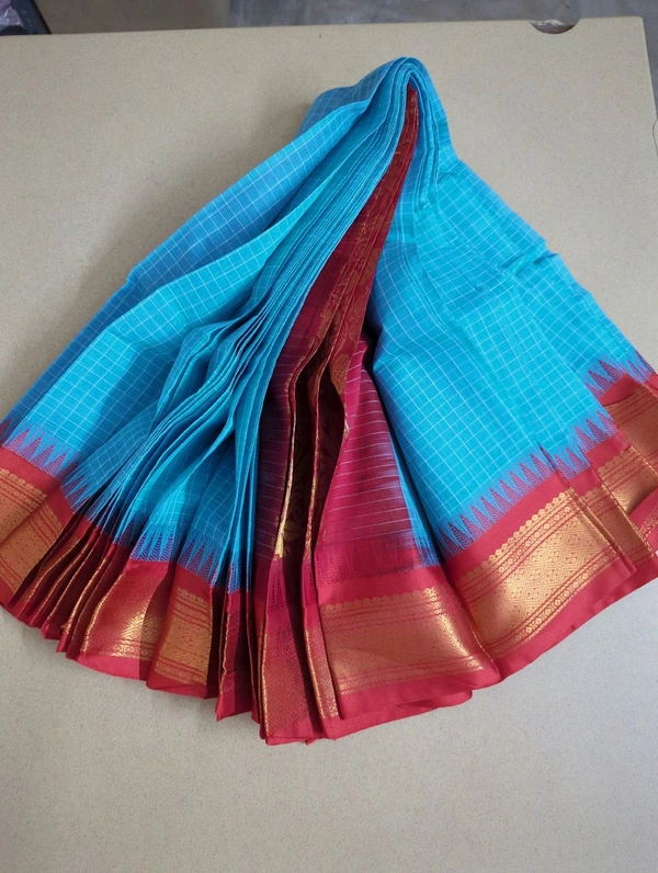 Pure Handloom Gadwal Cotton - sky blue
