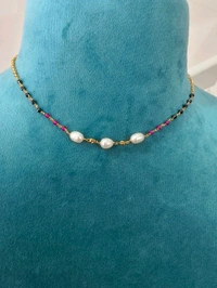 Simple Black Diamonds Chain With Real Fresh Waterpearls And Manulu - vz