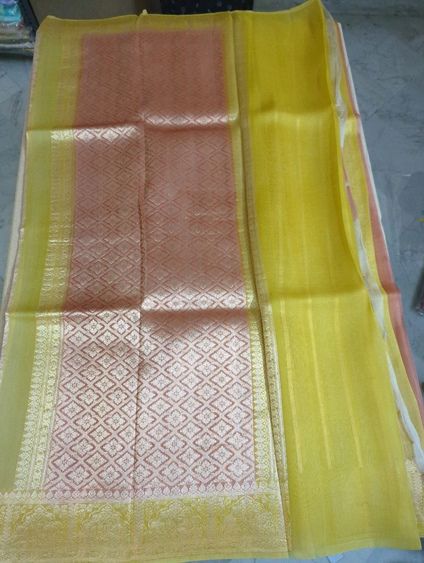 Pure Handloom Kora Rangkat - Yellow