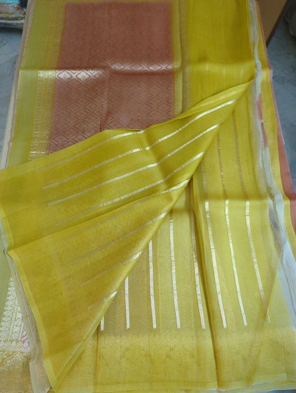 Pure Handloom Kora Rangkat - Yellow