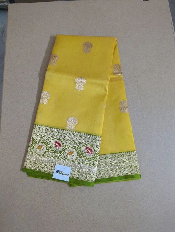 Pure Handloom Kora Satin Boardes - Yellow