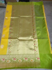 Pure Handloom Kora Satin Boardes - Yellow