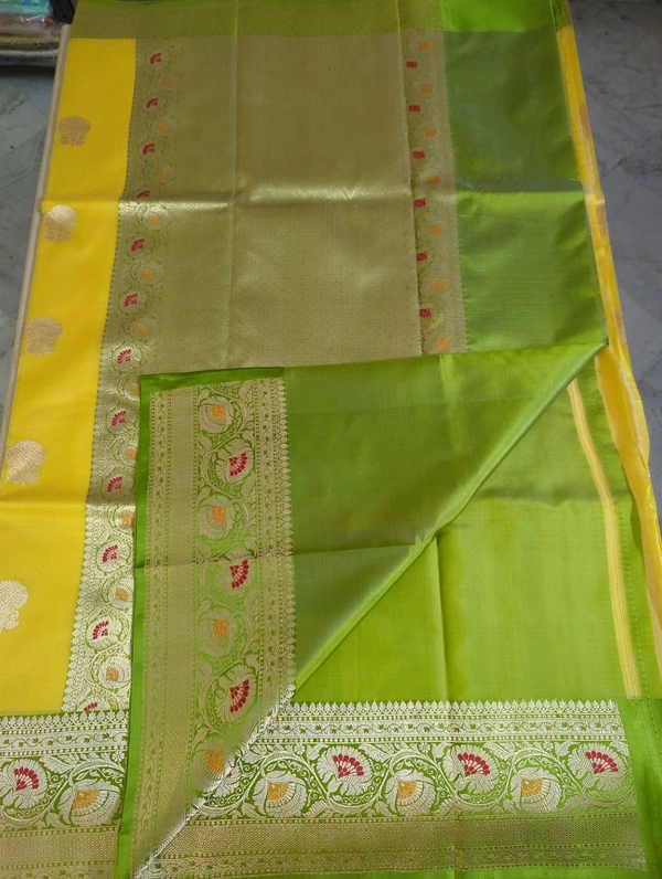 Pure Handloom Kora Satin Boardes - Yellow