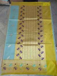 Pure Handloom Kora Satin Boardes - sky blue