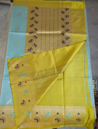 Pure Handloom Kora Satin Boardes - sky blue