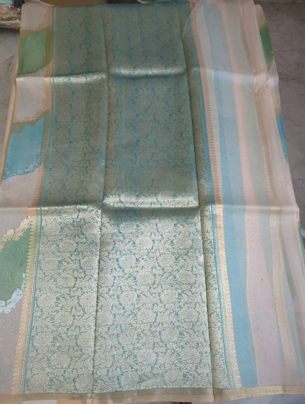 Pure Handloom Kora Rangkat - sky blue
