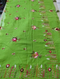 Pure Mulmul Cotton With Handwork - Green