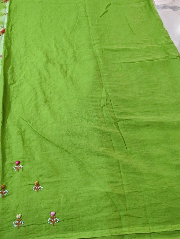 Pure Mulmul Cotton With Handwork - Green