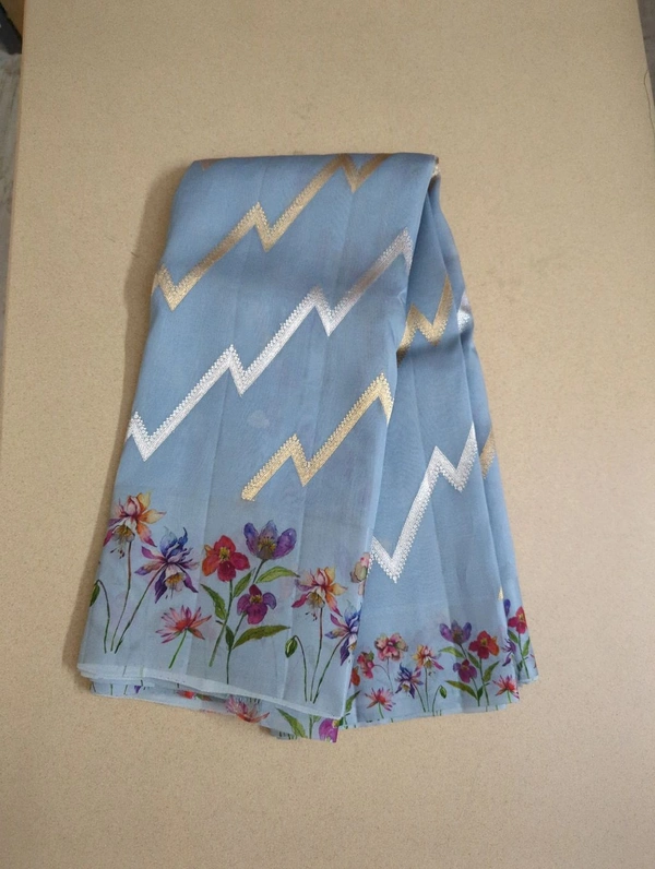 Pure Handloom Organza With Digital - Gray