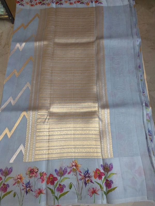 Pure Handloom Organza With Digital - Gray