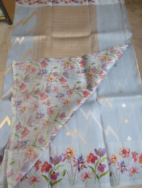 Pure Handloom Organza With Digital - Gray