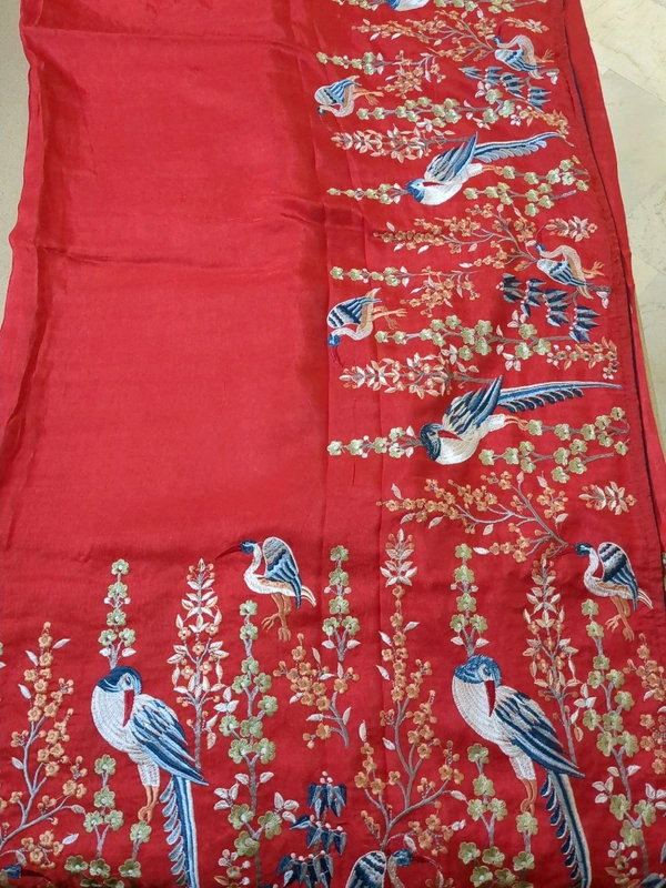 Pure Dola Embroidery  - Red