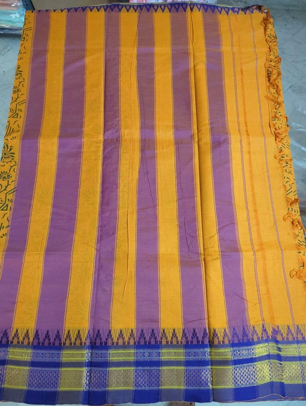 Pure Handloom Narayanpet Cotton Print - orange 23
