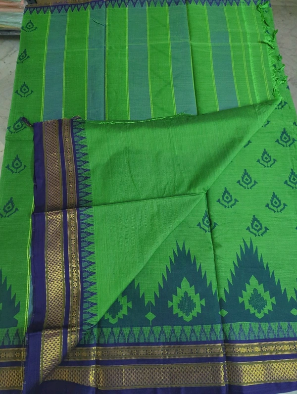 Pure Handloom Narayanpet Cotton Print - green 6