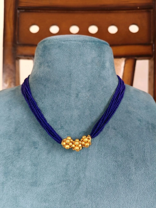Soft Beads With Gold Copy Balls - Dark Blue, 10 Working Days