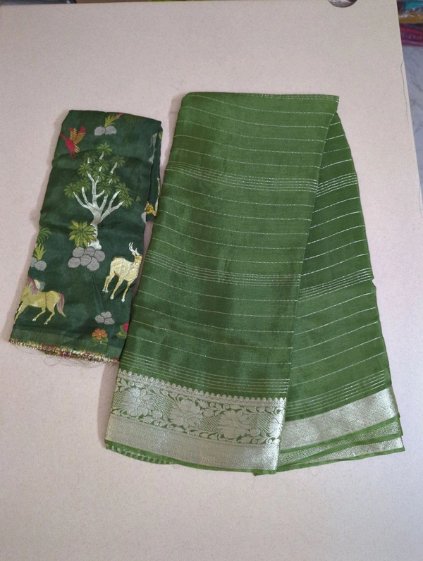 Pure Chinnon With Designer Blouses  - green