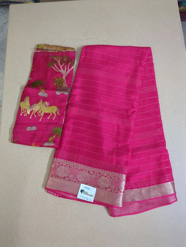 Pure Chinnon With Designer Blouses  - watermelon red