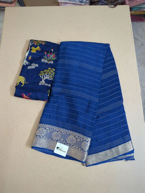 Pure Chinnon With Designer Blouses  - Navy Blue