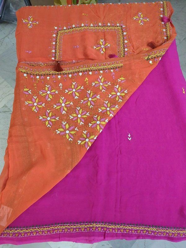 PURE GEORGETTE WITH HEAVY HANDWORK - Length : 46 Inches