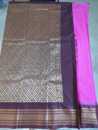 SEMI GADWAL PATTU - pink with brown border