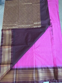 SEMI GADWAL PATTU - pink with brown border