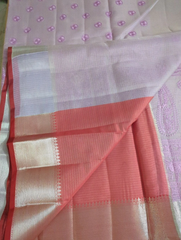 Silk Kota Embroidery  - lavender