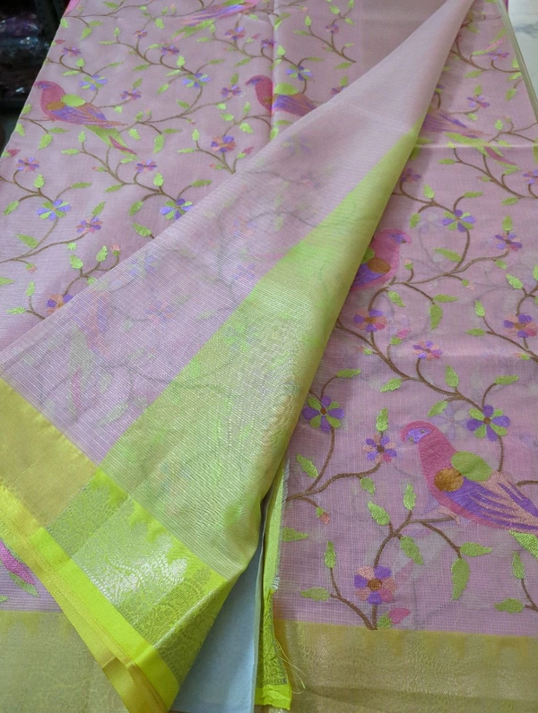 Silk Kota Allave Embroidery  - Pink