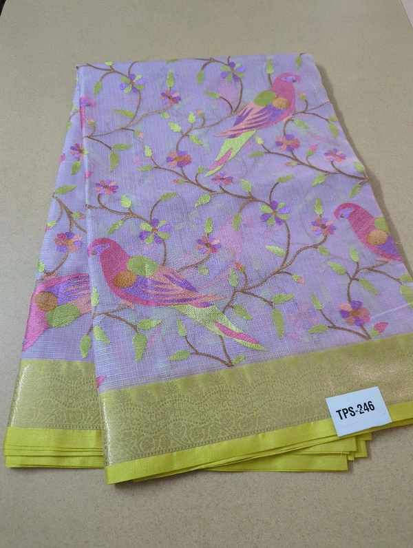 Silk Kota Allave Embroidery  - Blue Chalk