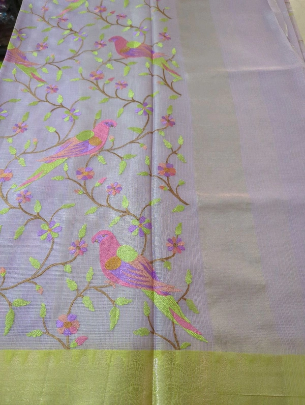 Silk Kota Allave Embroidery  - Blue Chalk