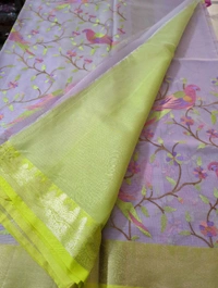 Silk Kota Allave Embroidery  - Blue Chalk