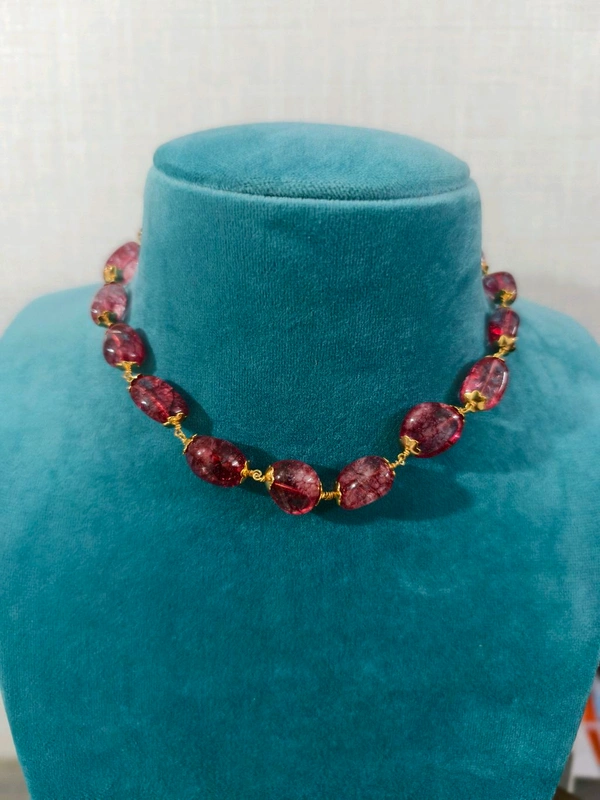 Glass Beads Chain With Earrings - pink, HD