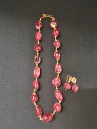 Glass Beads Chain With Earrings - pink, HD