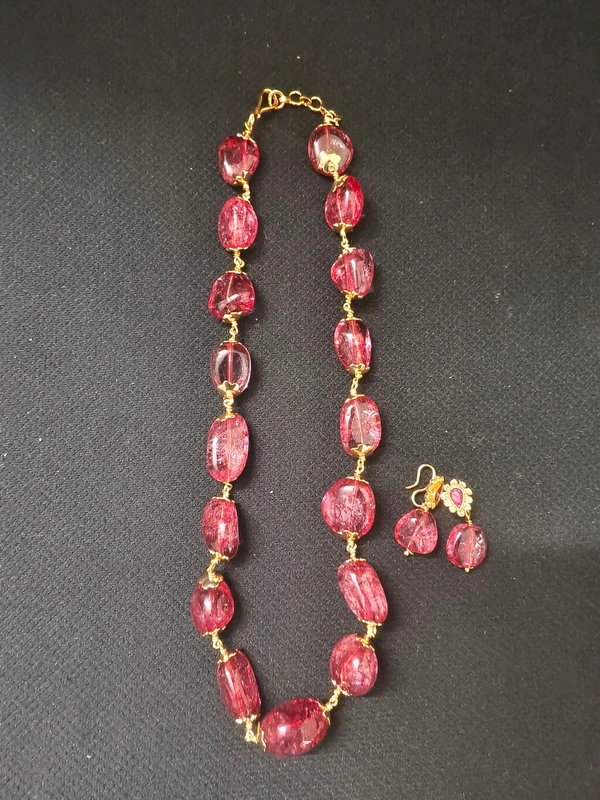 Glass Beads Chain With Earrings - pink, HD