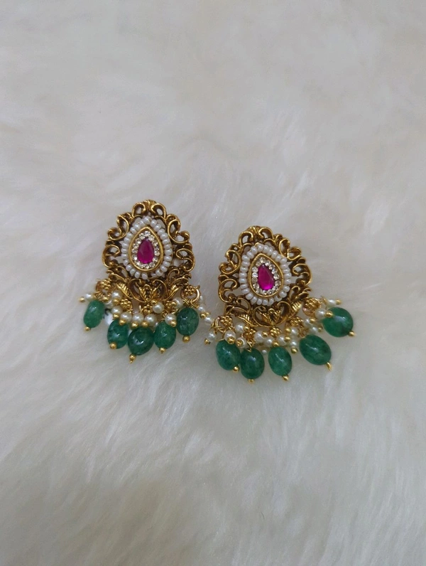 Gold Copy Jadua Kundan Earrings - VZ