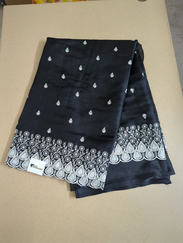 Satin Tusser Embroidery  - Black